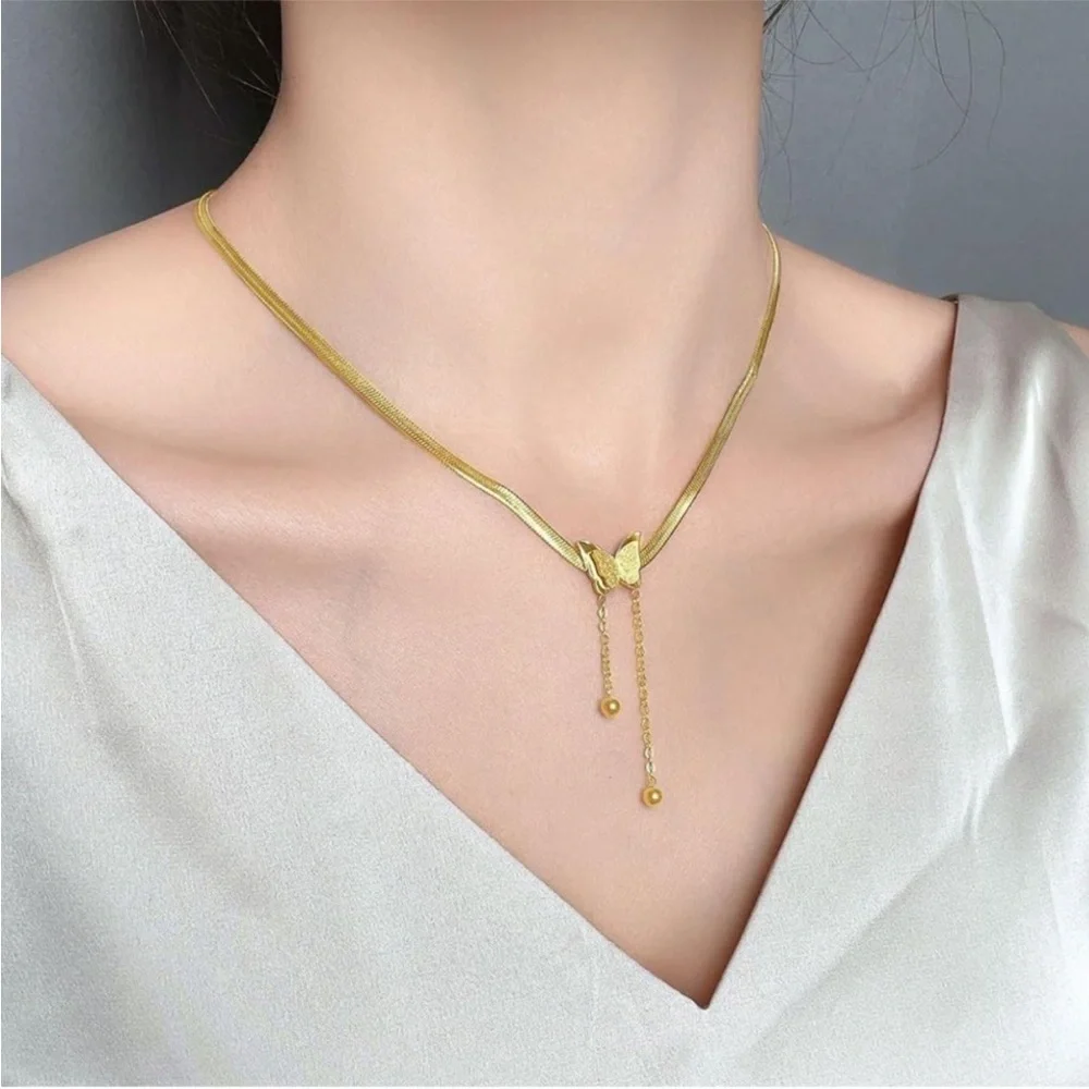 Anthropologie Gold Butterfly Drop Necklace